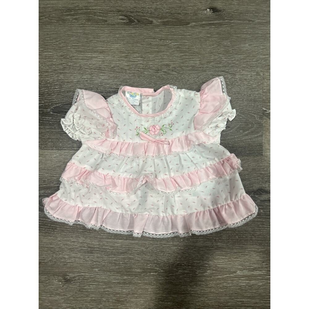 EUC Vintage Cradle Togs Baby Girl Dress 12M Pink Floral Ruffle Lace frilly